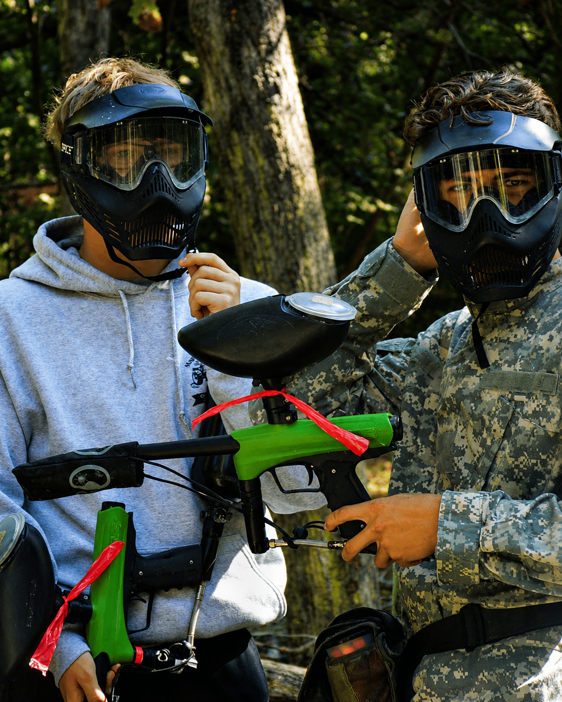 Two players gearing up before a game